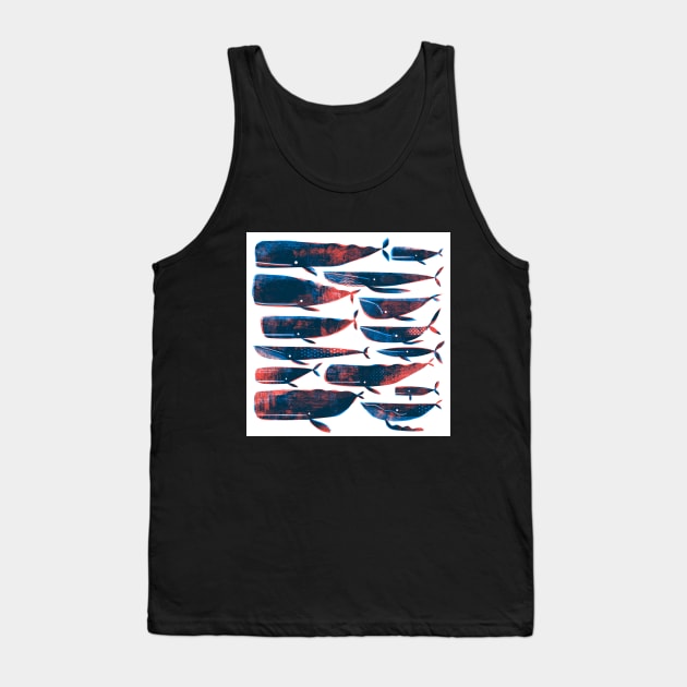 Printed whales White Tank Top by Gareth Lucas